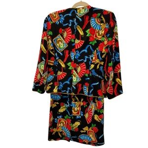 Cardiere et Cie striking feather face tassel print skirt suit looks new 10